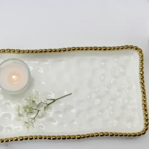 Inspire Me! Home Decor White & Gold Beaded Vanity Collection (3 Items) Each Sold Individually