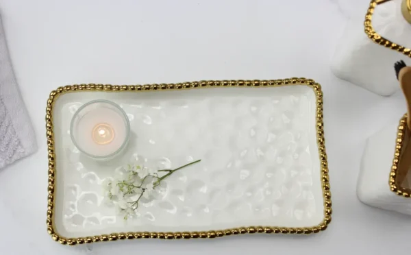 Inspire Me! Home Decor White & Gold Beaded Vanity Collection (3 Items) Each Sold Individually