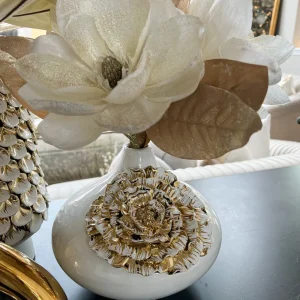 Inspire Me! Home Decor White Ceramic Vase With Gold Flower Design