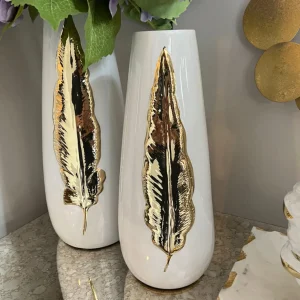 Inspire Me! Home Decor White Ceramic Vase With Gold Leaf Design (3 Sizes)