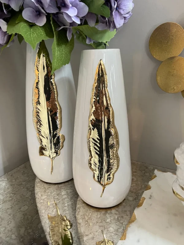 Inspire Me! Home Decor White Ceramic Vase With Gold Leaf Design (3 Sizes)