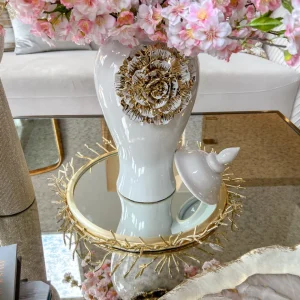 Inspire Me! Home Decor White Ginger Jar With Large Gold Flower Detail (3 Sizes)
