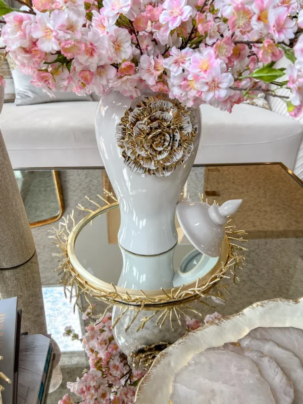 Inspire Me! Home Decor White Ginger Jar With Large Gold Flower Detail (3 Sizes)