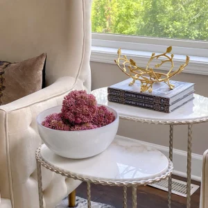 Inspire Me! Home Decor White Glass Bowl With Gold Leaf Stand