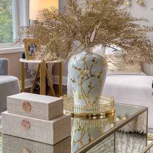 Inspire Me! Home Decor White Vase With Gold Floral Detail (2 Sizes)