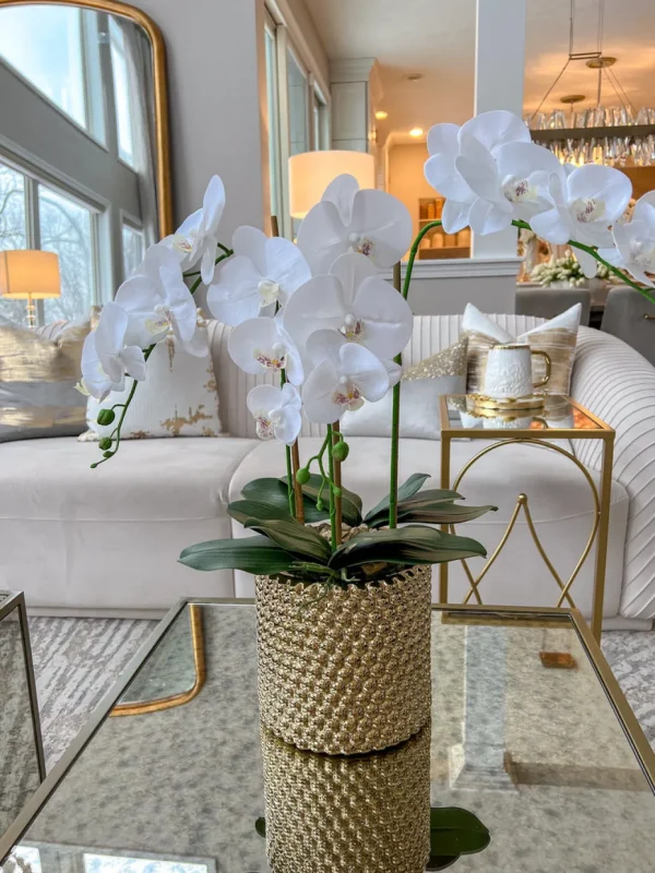 Inspire Me! Home Decor White Orchid In Gold Detailed Pot