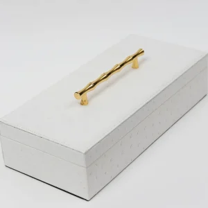 Inspire Me! Home Decor White Faux Leather Lidded Box With Gold Handle