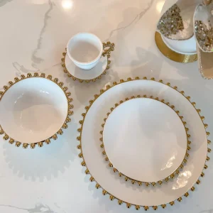 Inspire Me! Home Decor White And Gold Beaded Dinner Set