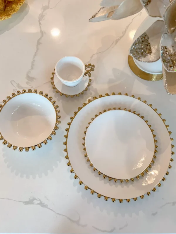 Inspire Me! Home Decor White And Gold Beaded Dinner Set