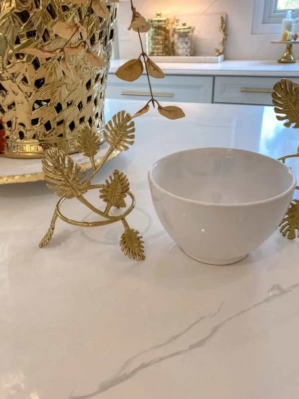 Inspire Me! Home Decor White Ceramic Bowl With Gold Leaf Details (2 Sizes)