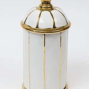 Inspire Me! Home Decor White Ceramic Lidded Jar With Gold Linear Detail (3 Sizes)