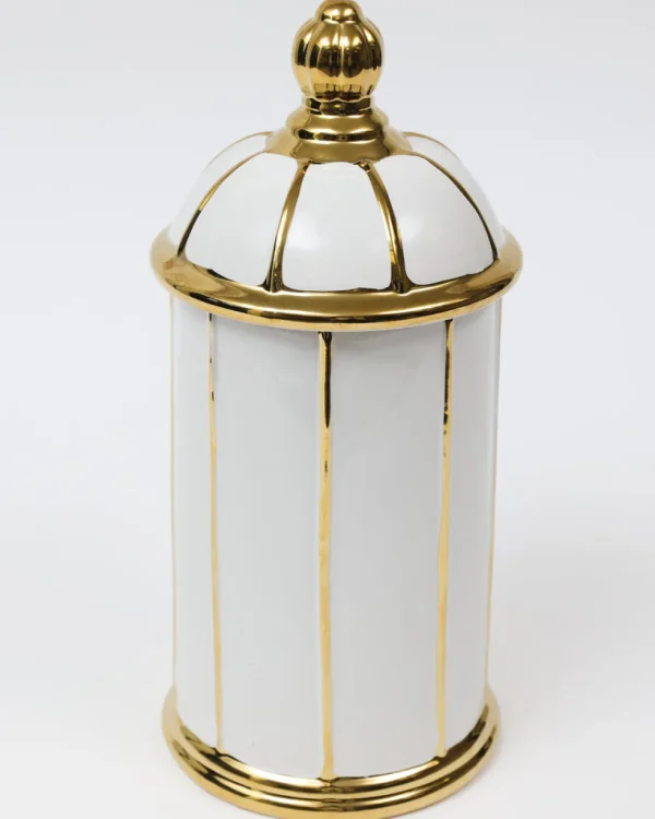 Inspire Me! Home Decor White Ceramic Lidded Jar With Gold Linear Detail (3 Sizes)