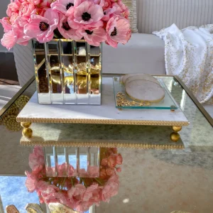 Inspire Me! Home Decor White Marble Tray W/ Gold Textured Edge (2 Size)