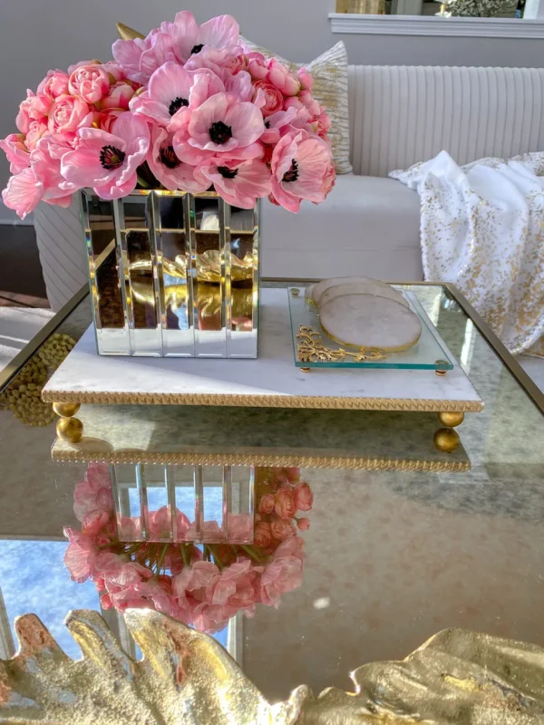 Inspire Me! Home Decor White Marble Tray W/ Gold Textured Edge (2 Size)