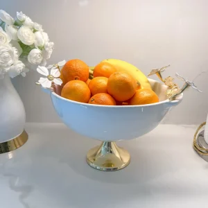 Inspire Me! Home Decor White Porcelain Bowl With White Jeweled Flower Details