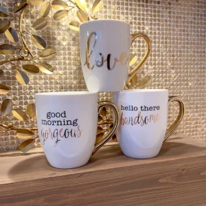Inspire Me! Home Decor White Mug With Gold Handle (2 Styles)