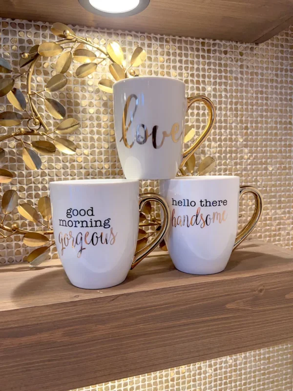 Inspire Me! Home Decor White Mug With Gold Handle (2 Styles)