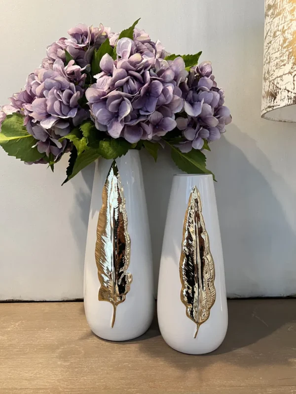 Inspire Me! Home Decor White Ceramic Vase With Gold Leaf Design (3 Sizes)