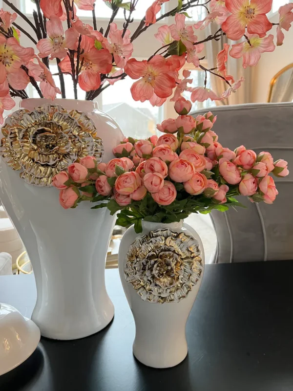 Inspire Me! Home Decor White Ginger Jar With Large Gold Flower Detail (3 Sizes)