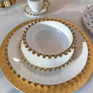 Inspire Me! Home Decor White And Gold Beaded Dinner Set