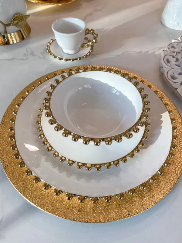 Inspire Me! Home Decor White And Gold Beaded Dinner Set