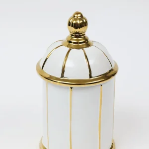 Inspire Me! Home Decor White Ceramic Lidded Jar With Gold Linear Detail (3 Sizes)