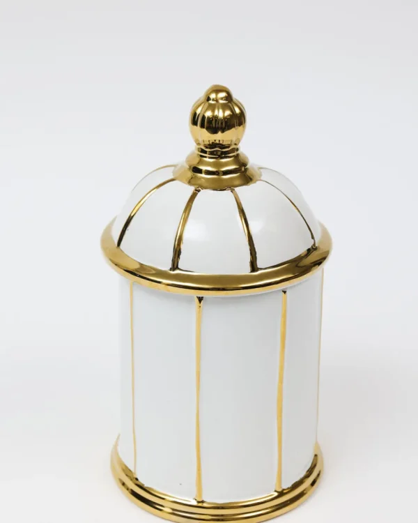 Inspire Me! Home Decor White Ceramic Lidded Jar With Gold Linear Detail (3 Sizes)