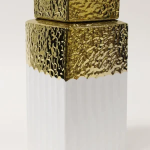 Inspire Me! Home Decor White Hammered Jar With Gold Border & Lid (3 Sizes)