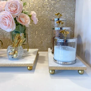 Inspire Me! Home Decor White Marble Tray W/ Gold Textured Edge (2 Size)