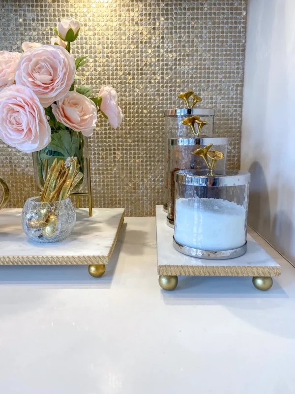 Inspire Me! Home Decor White Marble Tray W/ Gold Textured Edge (2 Size)