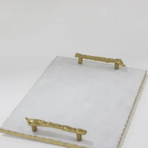 Inspire Me! Home Decor White Marble Tray With Gold Textured Handles And Edge