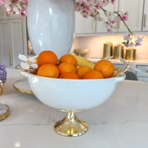 Inspire Me! Home Decor White Porcelain Bowl With White Jeweled Flower Details