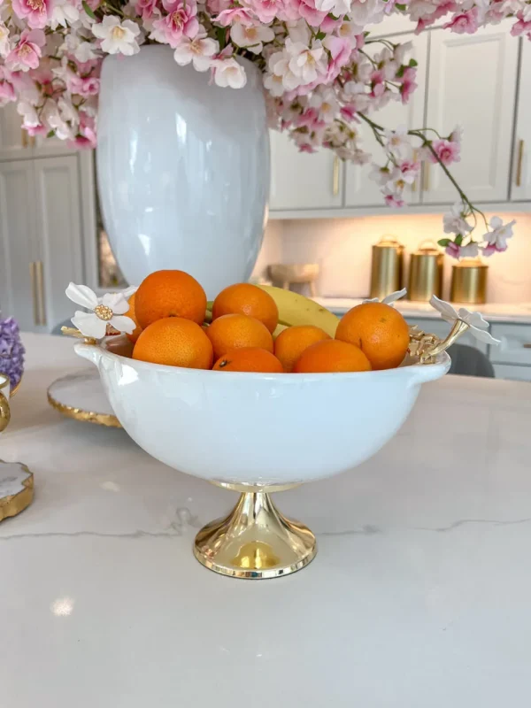 Inspire Me! Home Decor White Porcelain Bowl With White Jeweled Flower Details