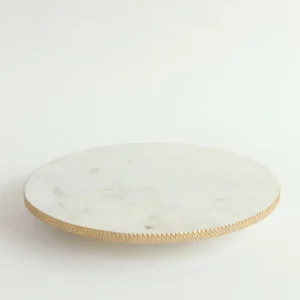 Inspire Me! Home Decor White Marble Round Lazy Susan W/ Gold Textured Edge