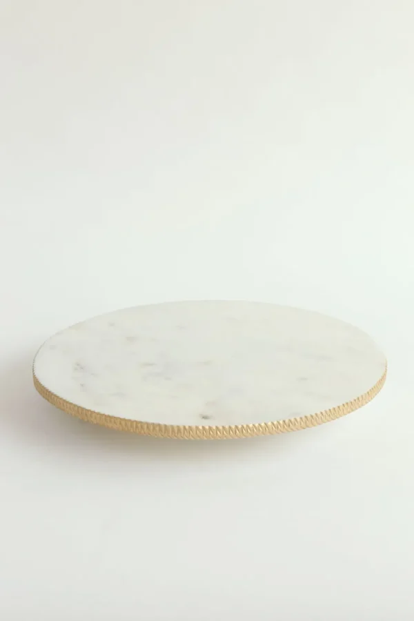 Inspire Me! Home Decor White Marble Round Lazy Susan W/ Gold Textured Edge