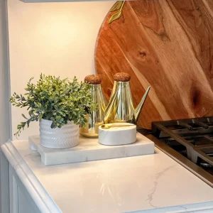 Inspire Me! Home Decor White Marble Salt & Pepper Bowl With Gold Spoon