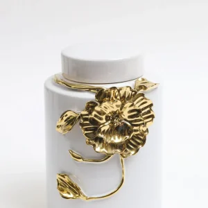 Inspire Me! Home Decor White Ceramic Jar With Gold Floral Design (3 Sizes)