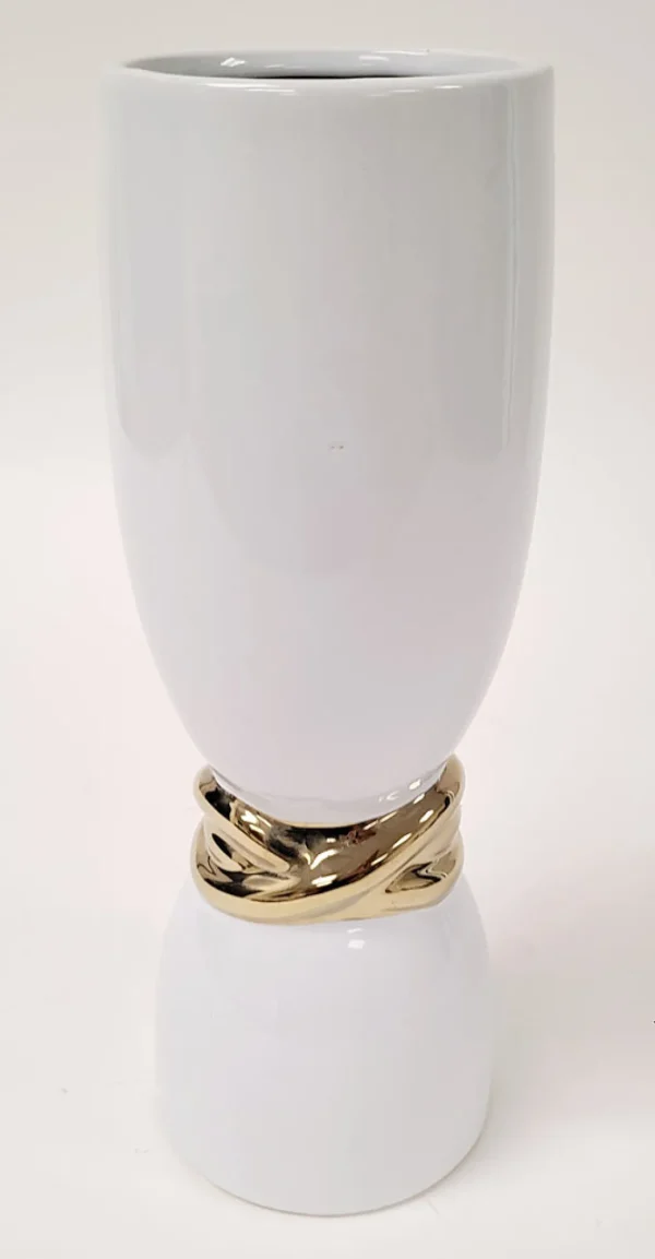 Inspire Me! Home Decor White Ceramic Vase With Elegant Gold Details (2 Sizes)