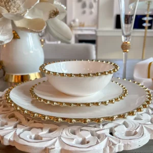 Inspire Me! Home Decor White And Gold Beaded Dinner Set