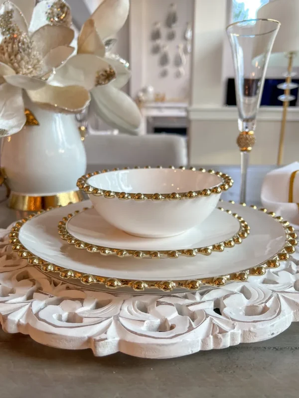 Inspire Me! Home Decor White And Gold Beaded Dinner Set