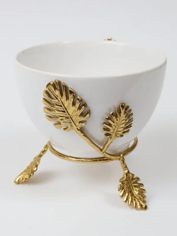 Inspire Me! Home Decor White Ceramic Bowl With Gold Leaf Details (2 Sizes)