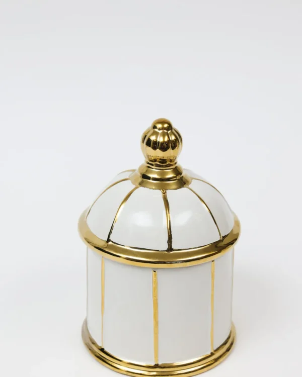 Inspire Me! Home Decor White Ceramic Lidded Jar With Gold Linear Detail (3 Sizes)