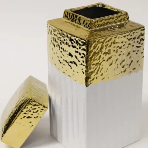 Inspire Me! Home Decor White Hammered Jar With Gold Border & Lid (3 Sizes)