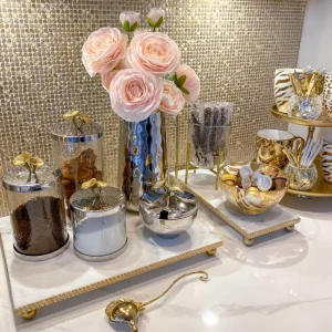 Inspire Me! Home Decor White Marble Tray W/ Gold Textured Edge (2 Size)