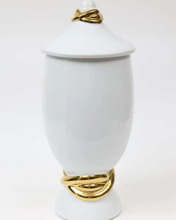 Inspire Me! Home Decor White Ceramic Jar With Elegant Gold Details (2 Sizes)