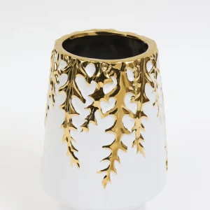 Inspire Me! Home Decor White Ceramic Vase With Gold Vine Design (3 Sizes)