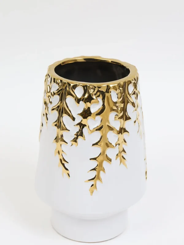 Inspire Me! Home Decor White Ceramic Vase With Gold Vine Design (3 Sizes)