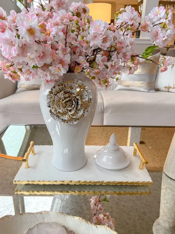 Inspire Me! Home Decor White Ginger Jar With Large Gold Flower Detail (3 Sizes)