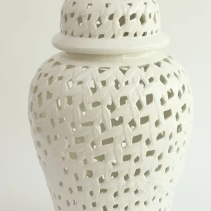 Inspire Me! Home Decor White Leaf Pattern Ginger Jar (2 Sizes)