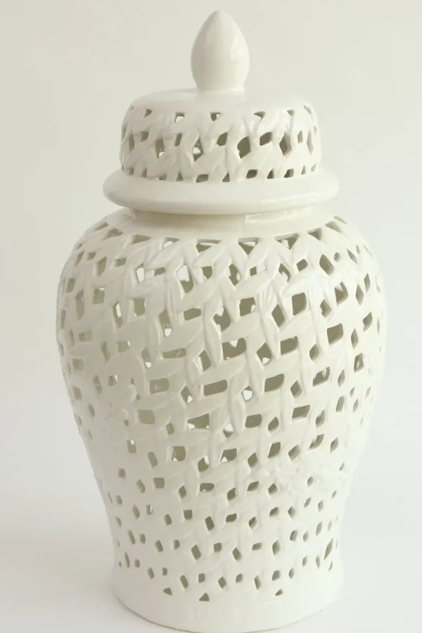 Inspire Me! Home Decor White Leaf Pattern Ginger Jar (2 Sizes)